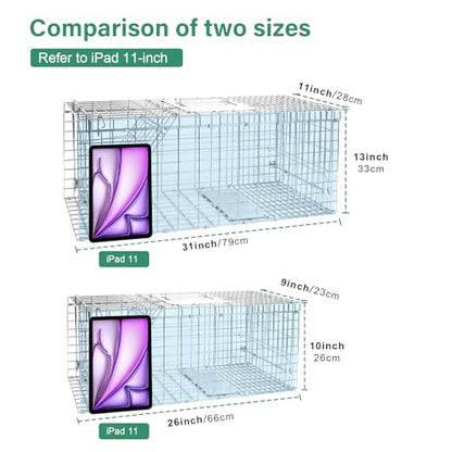 Humane Live Animal Trap Cage 32" × 13" × 11",Heavy-Duty Live Catch Cage for Raccoon, Squirrel, Stray Cats, Groundhogs, Armadillos, Opossums, Rabbits, Skunk, Mole, Small Wildlife Control - size: 32"×13"×11"