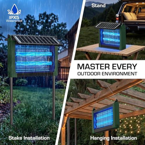Solar Bug Zapper Outdoor with Dual Solar Panels, 4500V Mosquito Zapper - color: Green