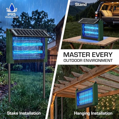 Solar Bug Zapper Outdoor with Dual Solar Panels, 4500V Mosquito Zapper - color: Green