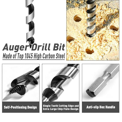 1/4 Inch x 6 Inch Long Ship Auger Drill Bit Set for Wood - size: 1/4"x6"