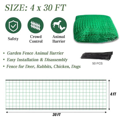 4x30 FT Garden Fence,0.4" Mesh Plastic Fencing Deer Netting Roll - size: 4ft x 30ft