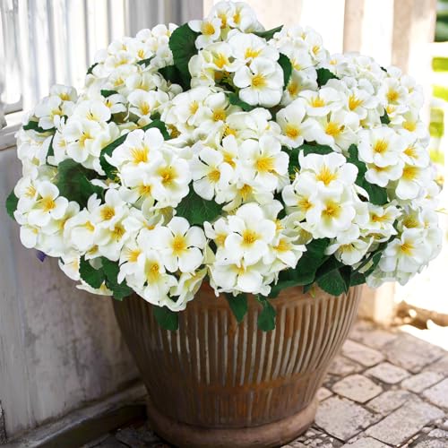 Hananona 6 Pcs Artificial Geranium Flowers for Outdoors Geranium Silk Flowers Outdoor UV Resistant Garden Plants Faux Flowers for Home Kitchen Table Centerpieces Decor (6, Snow White) - color: Snow White