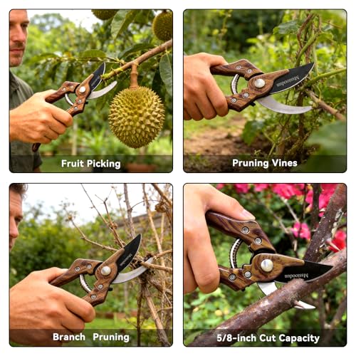 Bypass Pruning Shears with 5/8-Inch Cut Capacity, Sharp SK5 Blade Garden Pruners for Flowers, Shrubs & Branches - style: Wood Grain