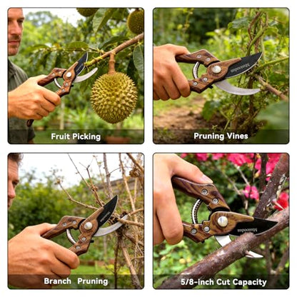 Bypass Pruning Shears with 5/8-Inch Cut Capacity, Sharp SK5 Blade Garden Pruners for Flowers, Shrubs & Branches - style: Wood Grain