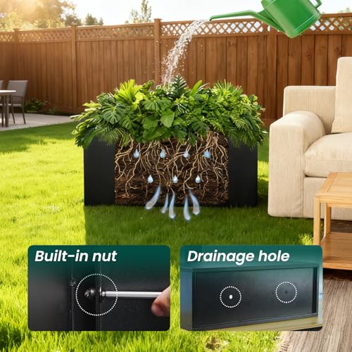 Galvanized Steel Planters Rectangular Planter 32" L x 16" W x 16" H, Black - color: Black, size: 32" L x 16" W x 16" H
