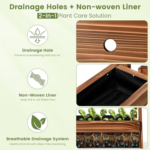 36" 2-Tier Freestanding Elevated Wooden Raised Garden Bed - color: 36" H Garden Bed-carbonized Wood Color