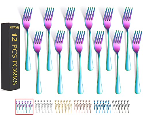 Rainbow Fork Set Of 12 Pieces, Iridescent Silverware Salad Forks, Stainless Steel Cutlery, KITWARE Kitchen Utensils, New Appartment Essential Tableware - size: Rainbow Fork
