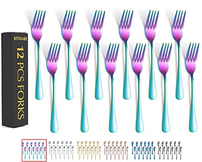 Rainbow Fork Set Of 12 Pieces, Iridescent Silverware Salad Forks, Stainless Steel Cutlery, KITWARE Kitchen Utensils, New Appartment Essential Tableware - size: Rainbow Fork