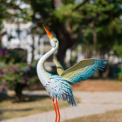 40" Metal Crane Garden Statue, Large Outdoor Heron Sculpture - color: 40 Inch Blue