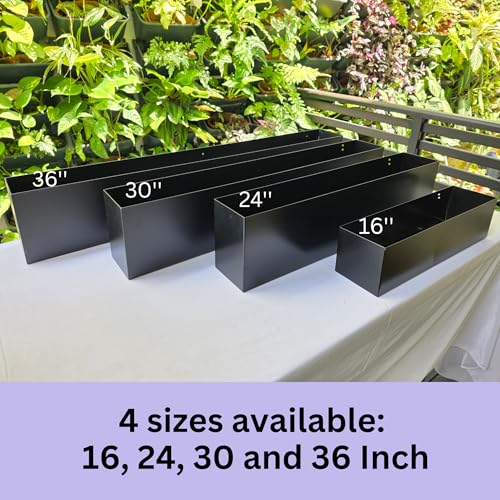 LaLaGreen Railing Planter Box (30 Inch, 4 Pack) Large Black Metal Rectangular Hanging Flower Boxes with Brackets, Planters for Outdoor Deck Railings Fence Balcony Patio Porch Over Rail Garden Decor - size: 30" x 4 Pack