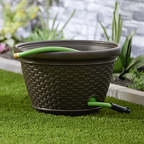 Suncast 3 Pack Decorative Wicker Garden Hose Holder Pot with 4 Drain Holes for 100 Foot Hoses, Java