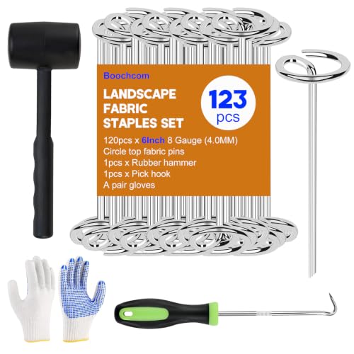 G-Shaped 6INCH Landscape Fabric Pins with Rubber Hammer,Hook and Gloves