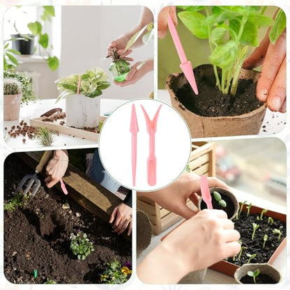 M METERXITY 12-Pack Mini Garden Hand Succulent Transplanting Tools, Plastic Seedlings Dibber Sowing Digging for Repotting/Lawn Maintenance/Plant Care, Small Gardening Tools [Pink] - color: Pink