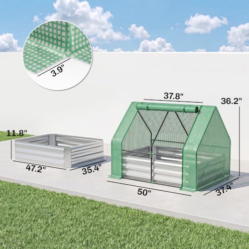 Outsunny 4 x 3ft Metal Planter Box with Mini Greenhouse, Green/Gray - color: Green and Gray