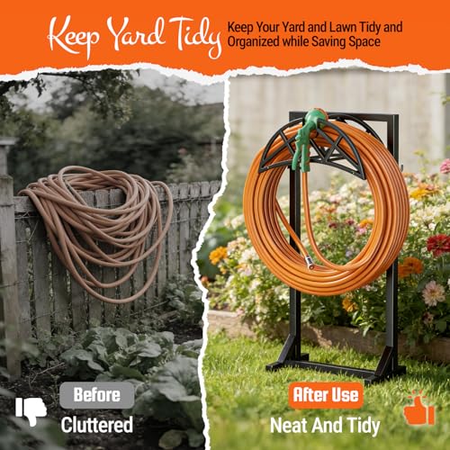 Garden Hose Reel, Heavy Duty Water Hose Holder for Outside - color: Black