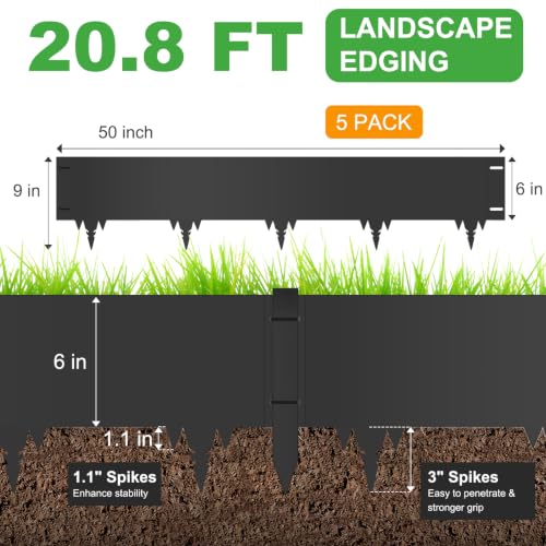 20.8FT Metal Landscape Edging, 5-Pack 50"L x 9"H Rust-Proof Border - color: 9In Tall, size: 5 Pack