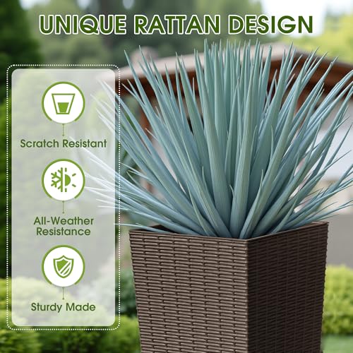 Devoko Resin 32'' Tall Planters, Large Taper Outdoor Planter - color: Brown, size: 32" With Trays