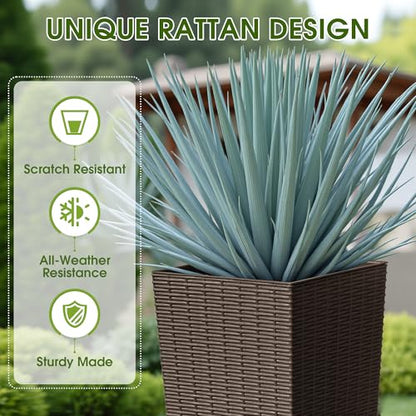 Devoko Resin 32'' Tall Planters, Large Taper Outdoor Planter - color: Brown, size: 32" With Trays