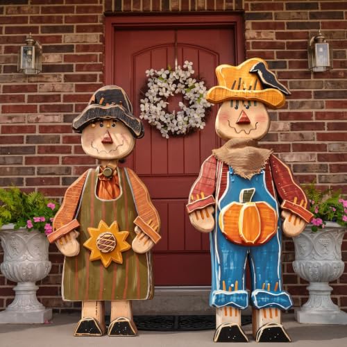 Beeveer 2 Pcs Fall Wooden Scarecrow Standing Porch Sign Outdoor Fall Decor - style: Scarecrow