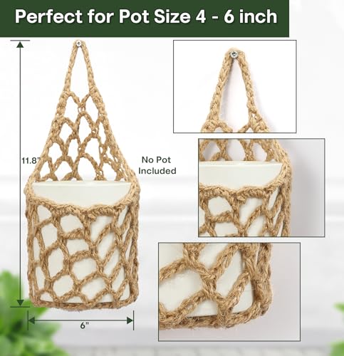 2 Packs Macrame Wall Plant Hanger for 6 in, Small Hanging Plant Basket - color: Jute X 2pc