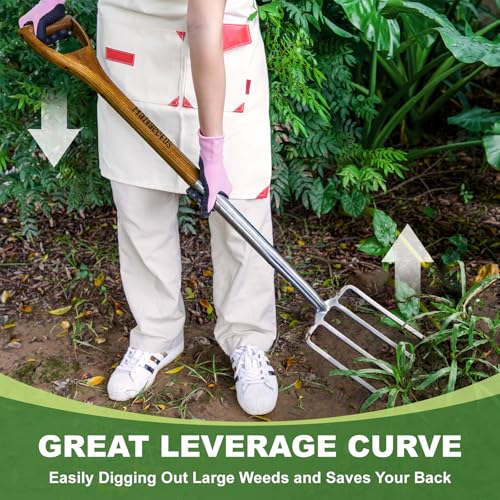 Haliaatus Pitch Fork for Gardening, 4 Tines Stainless Steel Spading Fork - size: 43.9'' Garden Fork