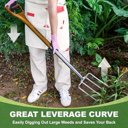 Haliaatus Pitch Fork for Gardening, 4 Tines Stainless Steel Spading Fork - size: 43.9'' Garden Fork
