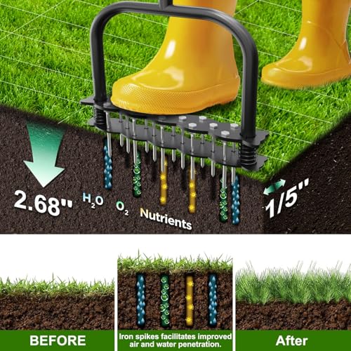 Lawn Aerator Tool with 14 Spikes, Manual Yard Soil Aerating Tool