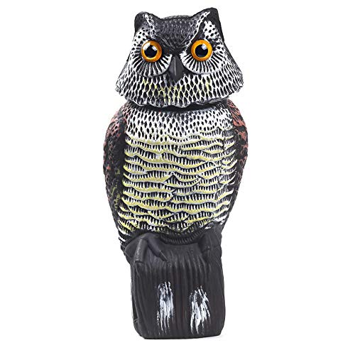 Owl Decoys to Scare Birds Away with Rotating Head,Natural Enemy Bird Deterrent Realistic Eyes & Waterproof Shape Fake Owl Scarecrow Bird Control
