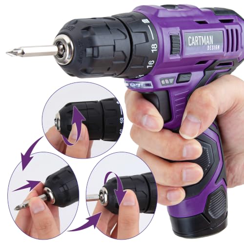 CARTMAN Purple 198-Piece 12V Cordless Drill Tool Combo Set
