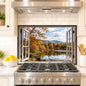Autumn Lake Window Backsplash Sticker 17.3 x 28 in Peel and Stick PVC - color: Colorful1600