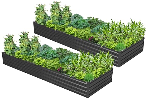 2PCS 10x3x1ft Galvanized Raised Garden Bed,Outdoor Planter Box Metal Patio Kit Planting Bed for Vegetables Flowers Herb,Black - size: 10x3x1(2PCS), style: Black