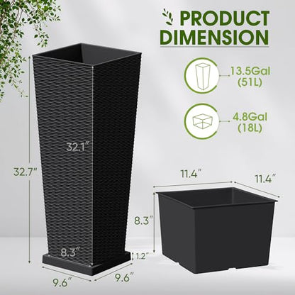 Devoko Resin 32'' Tall Planters, Large Taper Outdoor Planter - color: Black, size: 32" With Trays