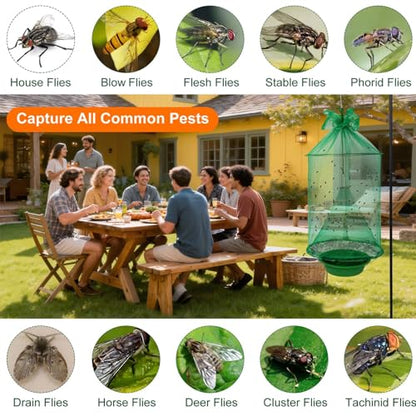 Reusable Outdoor Fly Trap Hanging Fly Catcher with Brush-4 Pack