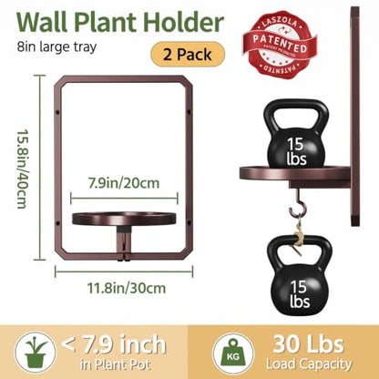 LASZOLA Plant Picture Frame Holder Shelf Wall with Lights, 2 Pcs Brown - color: Brown with Light, size: 2