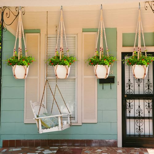 4 Pack Macrame Plant Hangers Indoor Set Large Crochet Hanging Holder, Brown - color: Brown