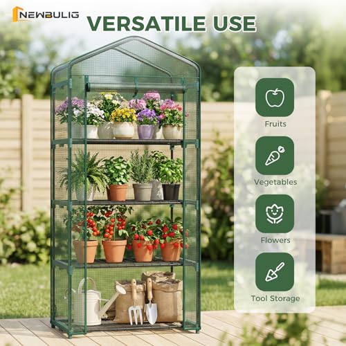 NEWBULIG 27"x19"x63" Mini Greenhouse, with Durable Zipper Door 4 Tier