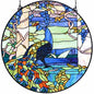 Bieye W10094 Blue Peacock Tiffany Style Stained Glass Round Window Panel - size: 24" Round