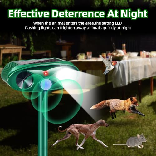 2 Pack Solar Ultrasonic Animal Repeller with USB-C Fast Charge, Double-Sealed IP65 Waterproof Deterrent for Garden, Motion Sensor Deer Cat Dog Skunk Rabbit Raccoon Squirrel Repellent