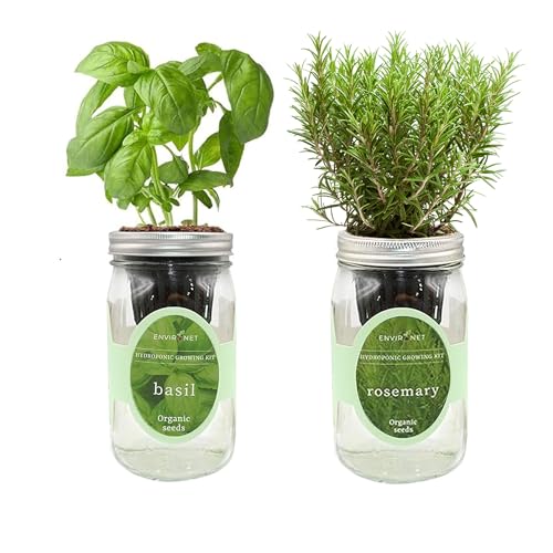 2-Pack Hydroponic Mason Jar Herb Garden Kit, Indoor Herb Garden Self-Watering Starter Kit, New Christmas Gift for Mom (Basil,Rosemary)