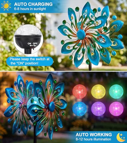 Solar Wind Spinners Outdoor, Ever-Blooming Yard Decorations Outdoor
