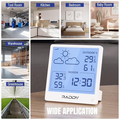 Raddy WF-50T Wireless Weather Station, Thermometer Hygrometer, White - color: White