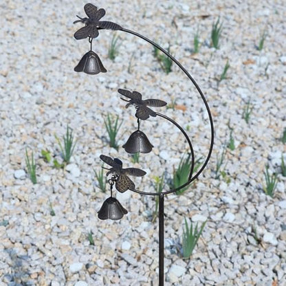 Metal Bees with Bells for Outside Garden Art,Decorative Garden Stakes