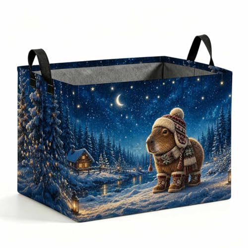Winter Capybara Storage Basket with Handles, Cute Animal Laundry Hamper 56L Large Collapsible Organizer, Laundry Basket for Bathroom/Laundry/Bedroom - color: Winter Capybara