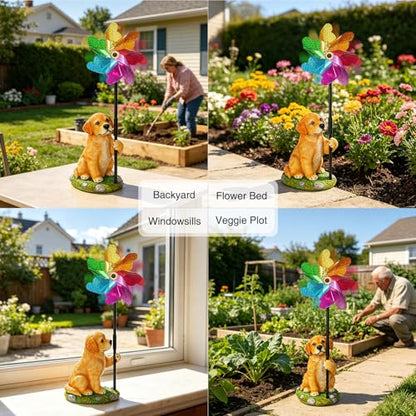 Dog Garden Spinners Wind Spinner Golden Retriever Outdoor Statue - size: Dog