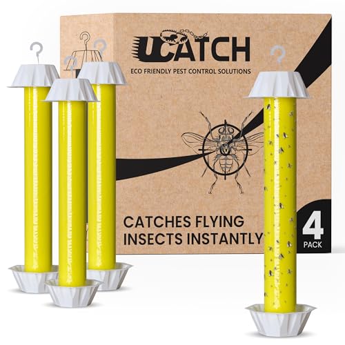 Sticky Fly Trap Indoor & Outdoor Pack of 4 | Hanging Fly Stick for Gnats, Flies, Wasps, Mosquitoes & Other Flying Bugs | Fly Trap Sticky | Home Pest Control | Flying Insect Trap Rolls | Ucatch