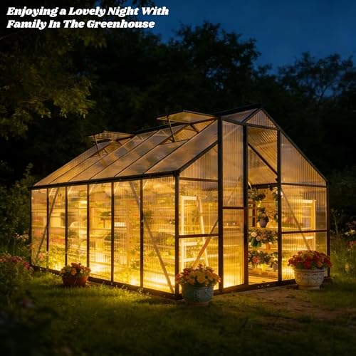 8x12 FT Outdoor Greenhouse with Roof Vent, Dark Gray - color: Dark Gray, size: 8×12FT