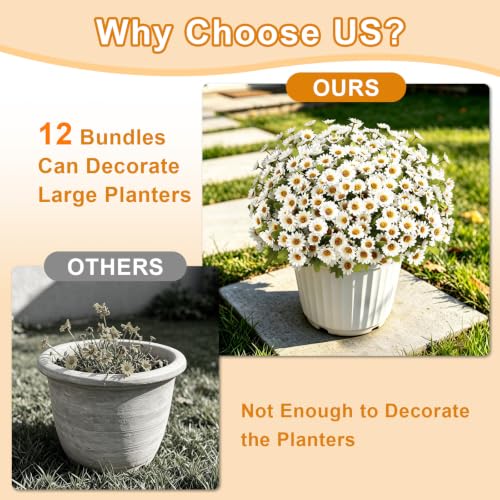 Artificial Daisy Mums for Outdoors, 12 PCS Fall Flowers, White - color: White