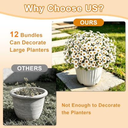 Artificial Daisy Mums for Outdoors, 12 PCS Fall Flowers, White - color: White
