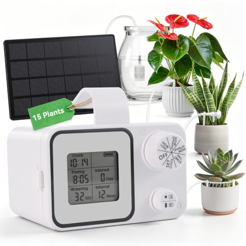 Solar Drip Irrigation System, Automatic Plant Watering Kit for 15 Plants
