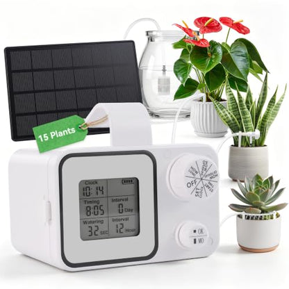 Solar Drip Irrigation System, Automatic Plant Watering Kit for 15 Plants